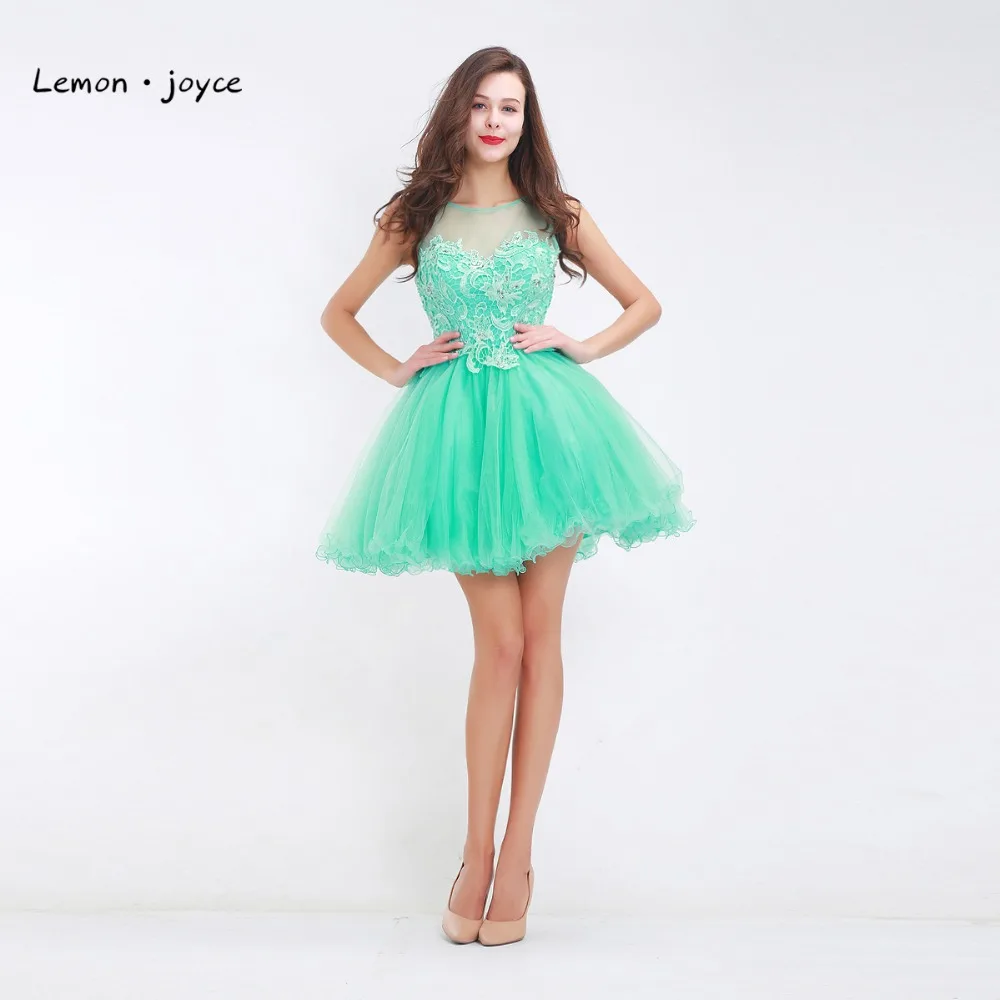 Зеленое мини платье для девочек подростков простое кружевное бальное с о вырезом