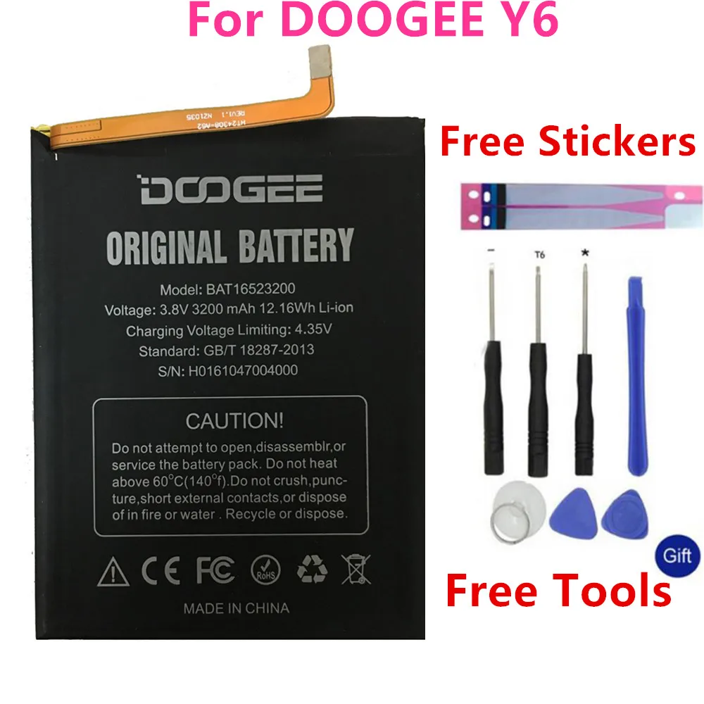 

Оригинальный аккумулятор 3200 мАч Для DOOGEE Y6 Y6C Y6 piano, 5,5 дюйма, фотоэлементы, перезаряжаемые литий-ионные батареи, аккумулятор + Инструменты + на...