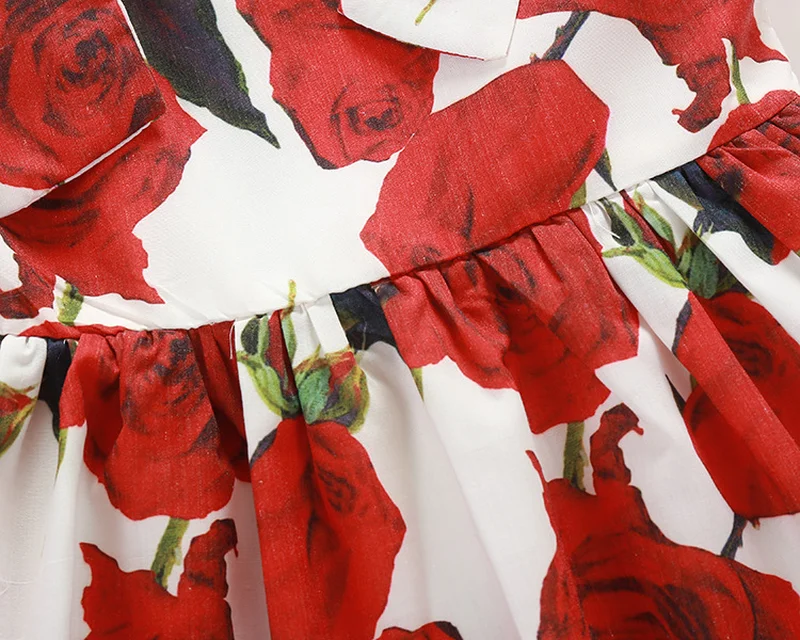 Платье-майка без рукавов с розами для девочек Хлопковое платье цветочным принтом