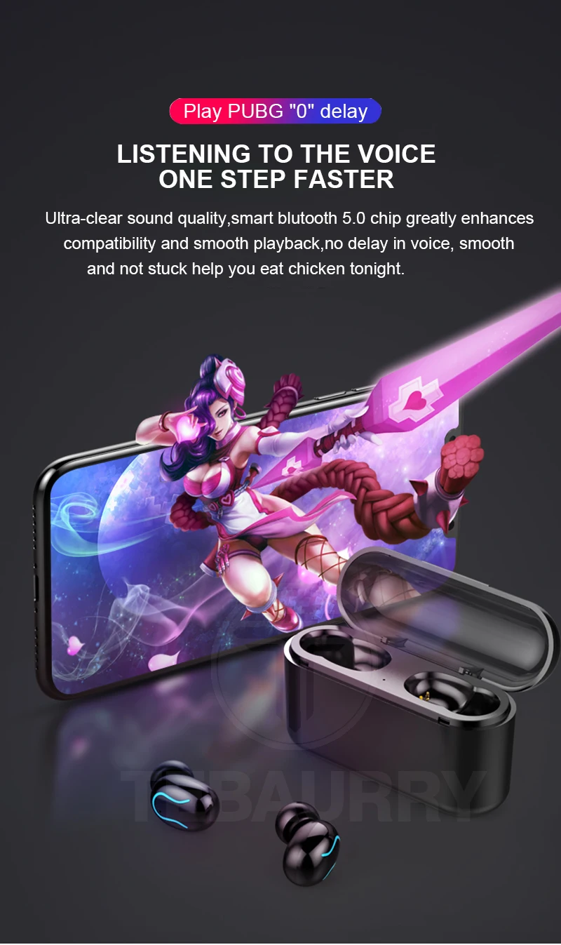 Tws V5.0 Bluetooth наушники, стерео бас, настоящие беспроводные наушники, Спортивные Bluetooth наушники, Мини наушники с 2600 мАч, Дополнительный внешний аккумулятор