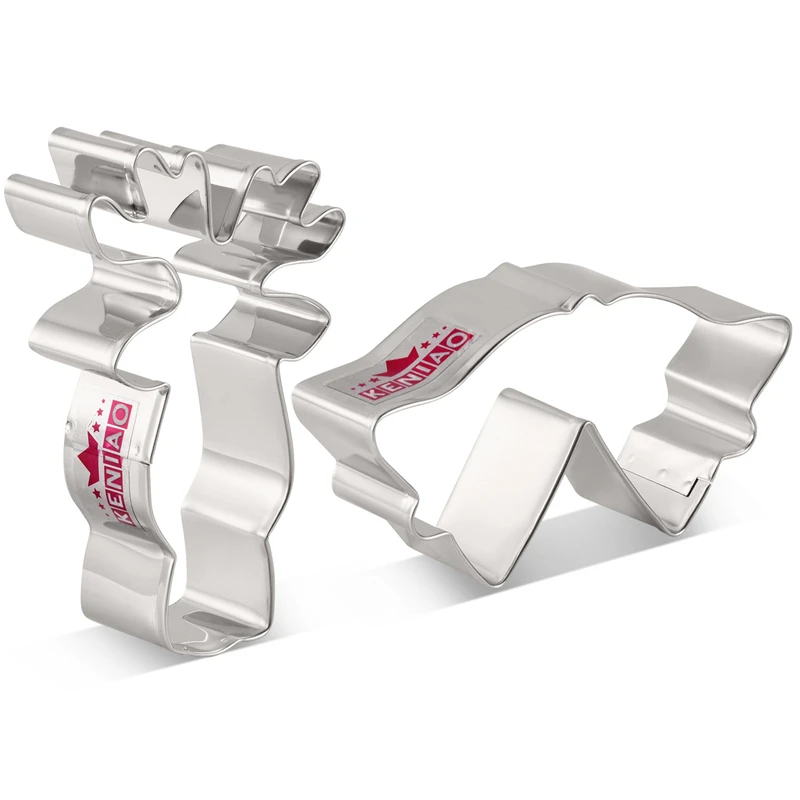 

KENIAO Christmas Double Bell and Reindeer Head Cookie Cutter Set - 2PC - Winter Biscuit Fondant Bread Molds - Stainless Steel