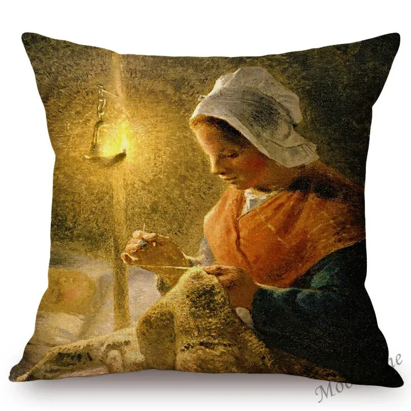 Jean Francois Millet Pastoral Realism Oil Painting The Gleaners Harvest Home Decoration Art Pillow case Linen Sofa Cushion Cover
