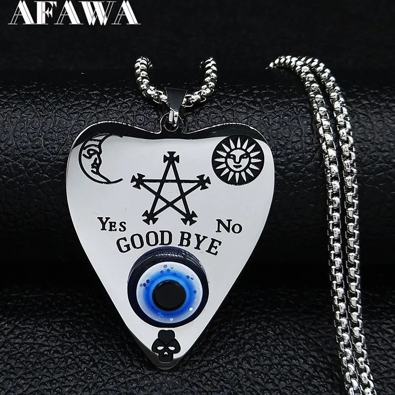 2021 Sun Moon Blue Eye Pentagram Wicca Stainless Steel Necklace Women Silver Color Jewelry collar acero inoxidable mujer N569S02 | Украшения