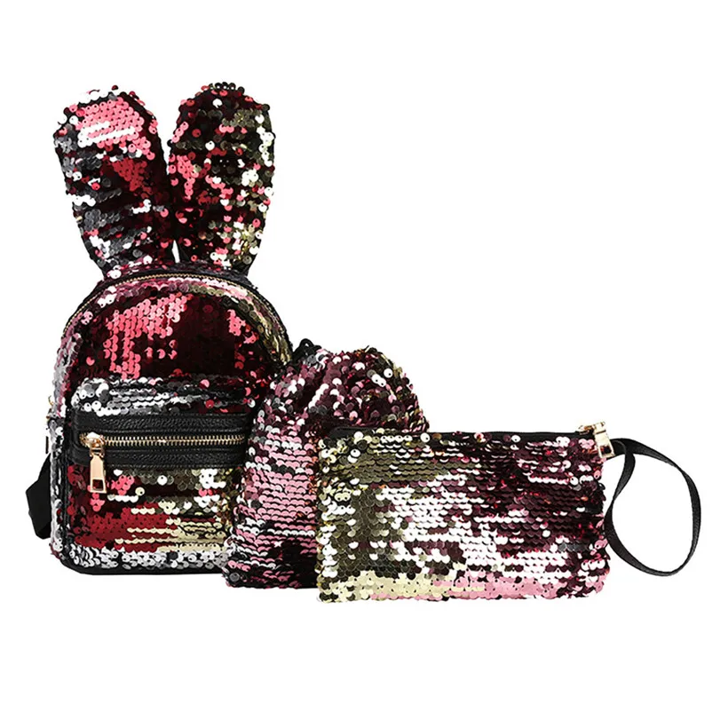 3 шт. модные школьные рюкзаки на молнии с блестками + сумка шнурке винтажная