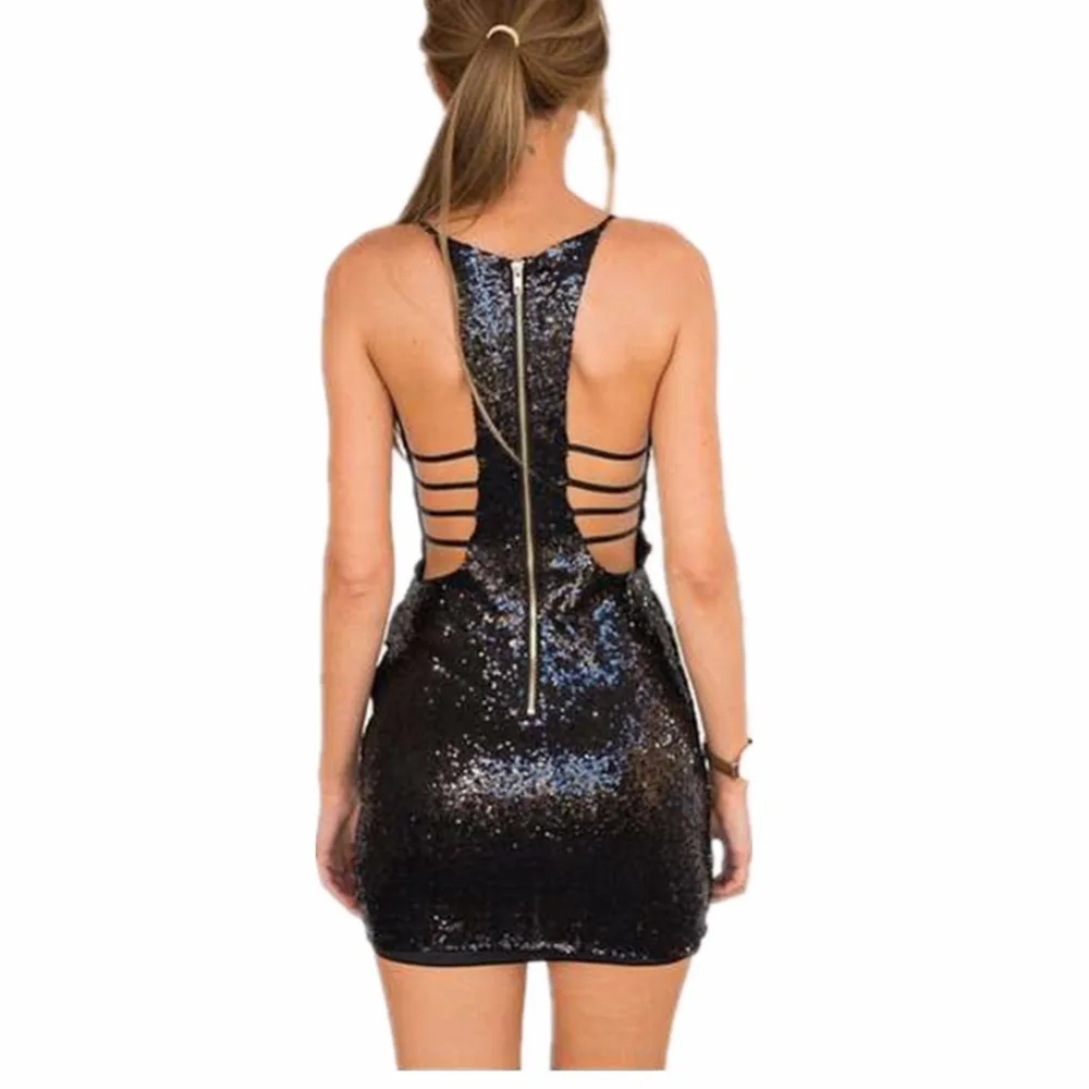

Lisa Colly 2018 Womens Gold Black Sequins Mini Dress Sexy V-neck Women Party Club Wear Dress Women summer dress