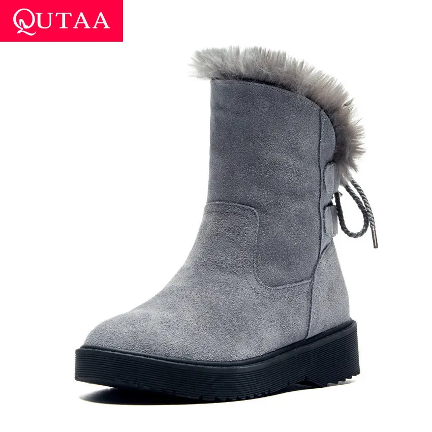 Женские зимние ботинки QUTAA теплые короткие на меху со шнуровкой сзади и