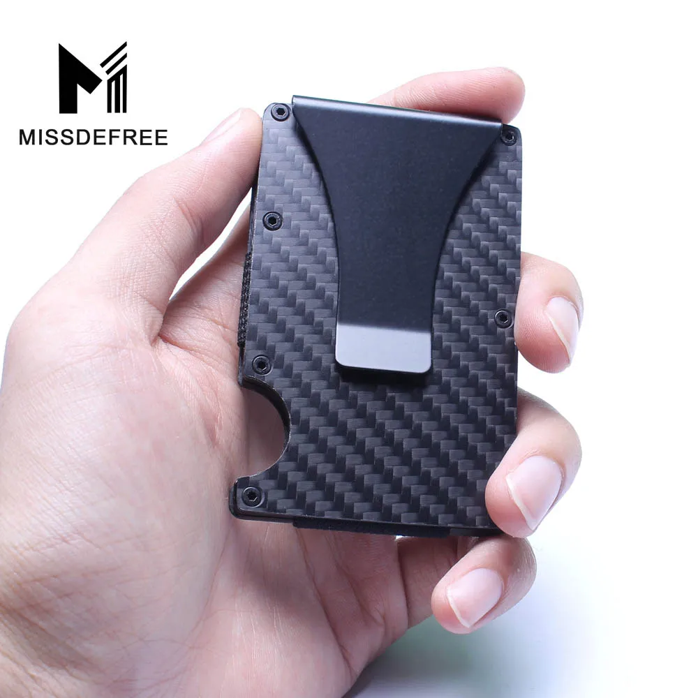 Металлический тонкий мини-кошелек RFID со съемным зажимом для денег, модный брендовый бизнес держатель для кредитных карт и удостоверений личности с защитой от ударов, чехол - Цвет: 3K Carbon Fiber