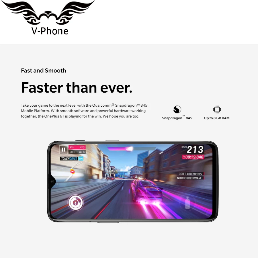 Чехол из ПВХ для Oneplus 6T A6010 8 Гб Оперативная память 128 Гб Встроенная память Мобильный телефон Snapdragon 845 Octa Core 6,4" двойной Камера Экран разблокировать NFC Android-смартфон