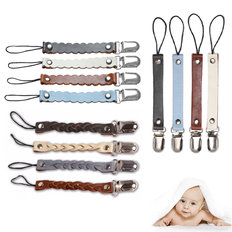 Кожаный короткий Плетеный держатель для соски металлический пустышки зажимы |
