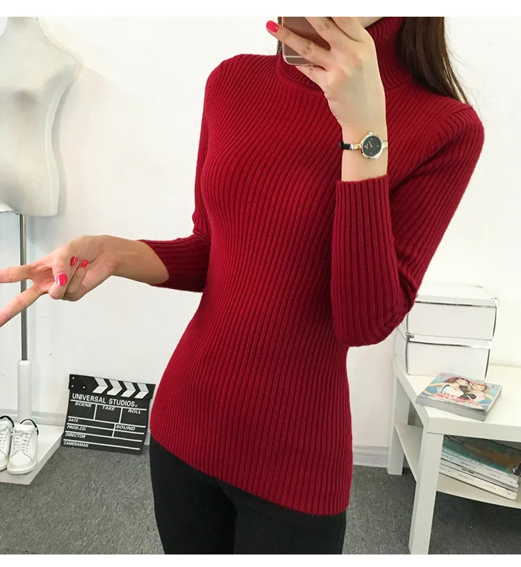 2021 Winter Women Turtleneck Basic Solid Slim Sweater Knitted Jumper Pullovers Sweaters | Женская одежда