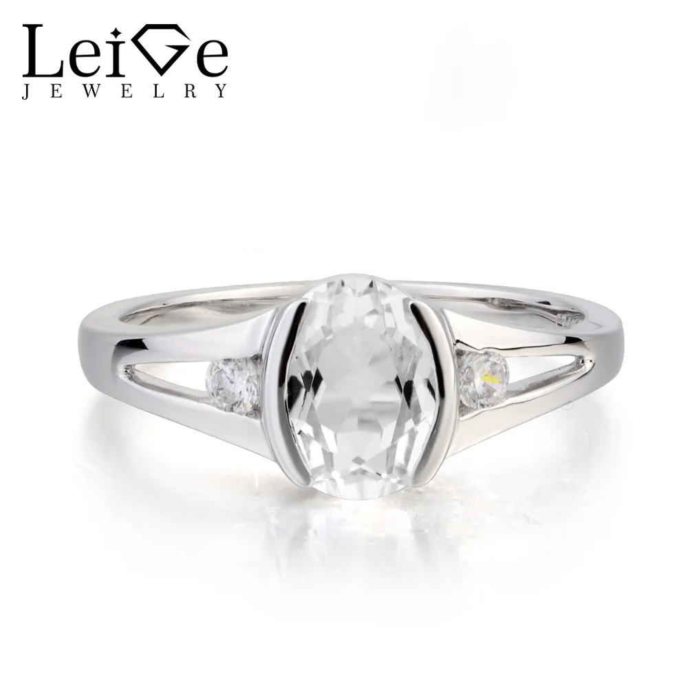 

Leige Jewelry Real Natural White Topaz Ring Engagement Ring Oval Cut Gemstone November Birthstone 925 Sterling Silver Ring Gifts