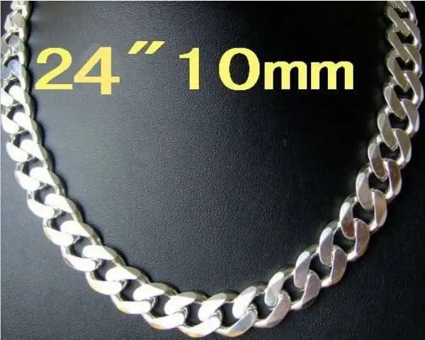 

Cool men jewelry Wholesale fashion silver plated beautiful new big chain 10MM 24 inch necklace Super price !