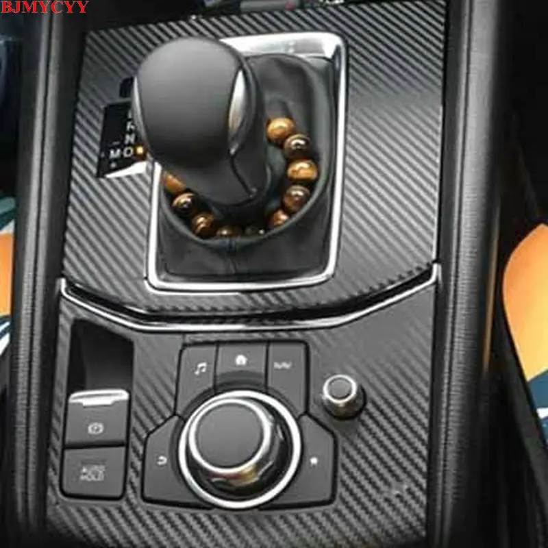 

BJMYCYY 2PCS/SET Automobile gear panel carbon fiber stickers for Mazda CX-5 CX5 CX 5 2017 2018