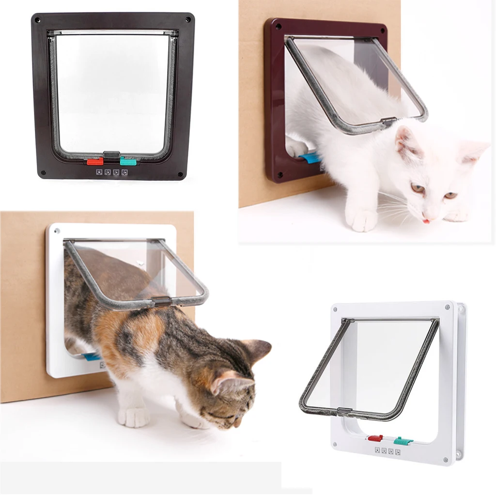 

Dog Cat Flap Door with 4 Way Security Lock Flap Door Dog Cats Kitten Plastic Small Pet Gate Door Kit Cat Dogs Pet Supplies S/M/L