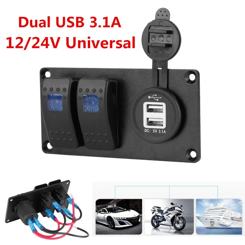 Wtfs 2 Gang LED клавишный выключатель панель Выключатель с 3.1A двойной USB порт для 12 V-24 V