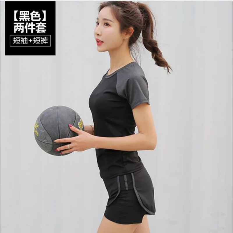 

Women 2 pcs/set yoga sets T shirt+shorts quick dry sports wear for women gym workout clothes slim fitness set running sportswear