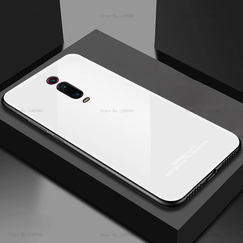 White Роскошный Жесткий стеклянный чехол для Xiaomi mi 9 SE mi 9 T, силиконовая задняя крышка из ТПУ для телефона, чехол для телефона Red mi K20 Pro 7 7A Note 7 Pro mi 9t mi 9, чехол - Цвет: White