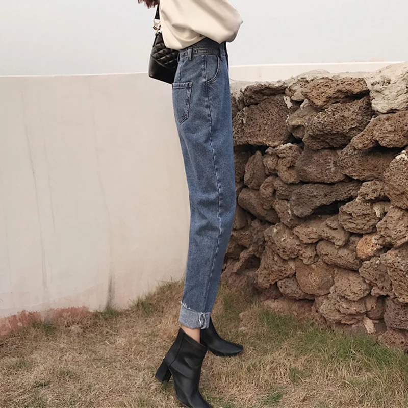 Женские джинсы женские узкие брюки с высокой талией черного цвета корейские для