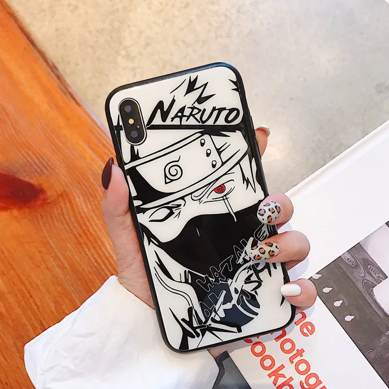 Sketch Naruto mens case cool for Apple iphone X XSMAX XR tempered glass back cover cartoon Kakashi 6 6s 7 8plus soft side Sasuke |