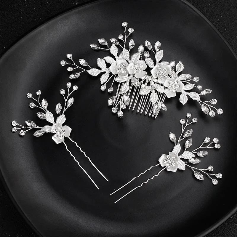 Comb and 2PCS Pins Miallo розовый цветок женский гребень для волос+ 2 шт. шпильки ручной работы свадебные аксессуары для волос хрустальные свадебные украшения для волос - Окраска металла: Comb and 2PCS Pins