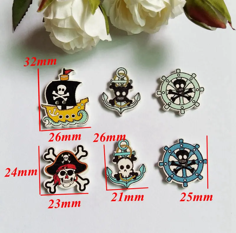 50pcs/pack Mixed High Quality Wood Sewing Buttons Scrapbooking 2 Holes Corsair Series Pattern Shape Clothing DIY Making | Дом и сад