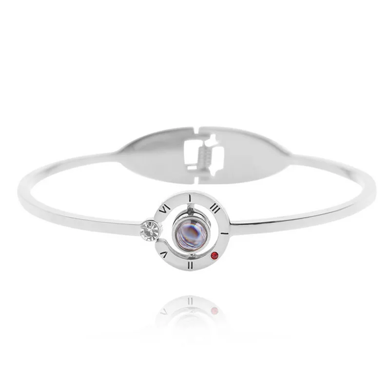 

1Pcs Women 100 Languages I Love You Memory Chain Stainless Steel Rose Gold Roman Numerals Tears Crystal Fashion Charm Bracelet
