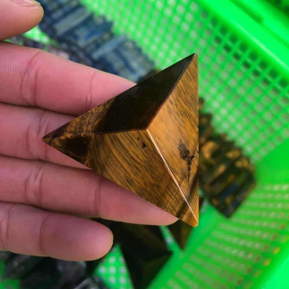 

Chinese quartz gold tiger stone crystal pyramid