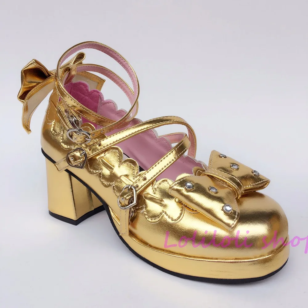 Фото Princess sweet lolita shoes Japanese design customized special shaped Golden with bow tie high heel an1123 Обувь Princess sweet lolita shoes Japanese design customized special shaped Golden with bow tie high heel an1123 Обувь