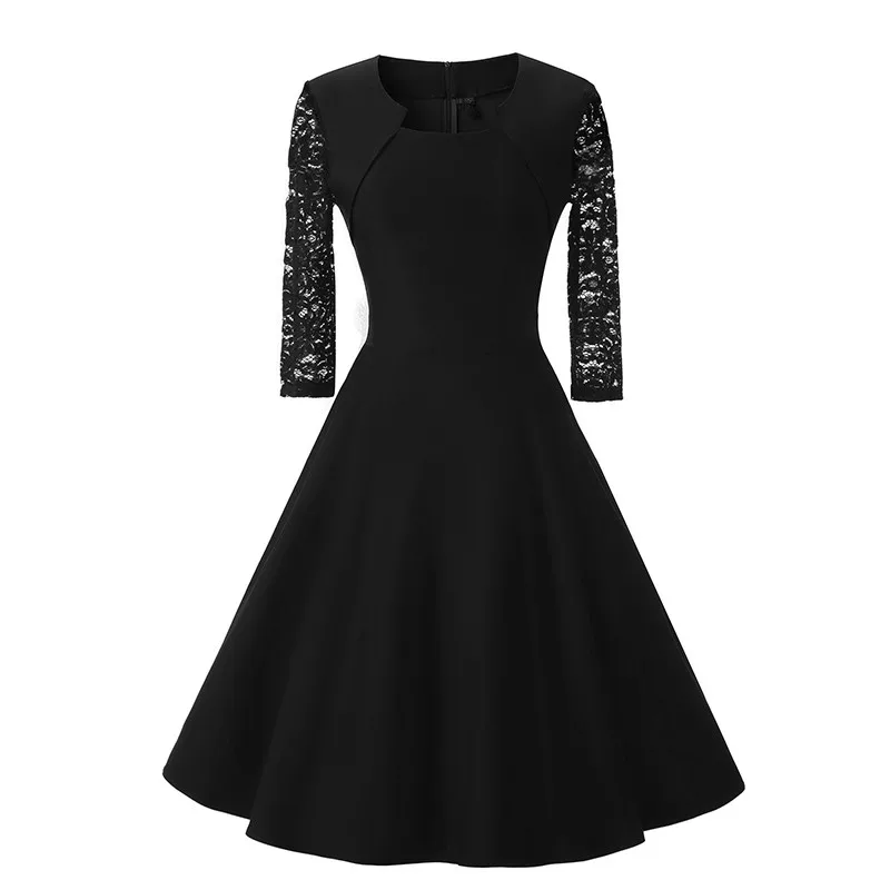 Женское винтажное платье с коротким рукавом и круглым вырезом | Женская одежда