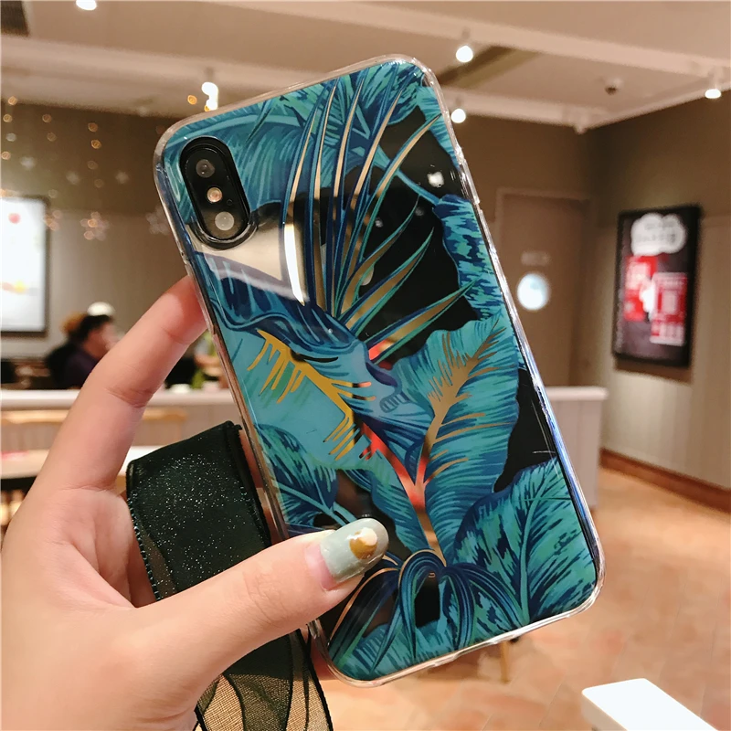 Роскошный глянцевый чехол для телефона с цветочными листьями iPhone 12 Pro Plus 7 8
