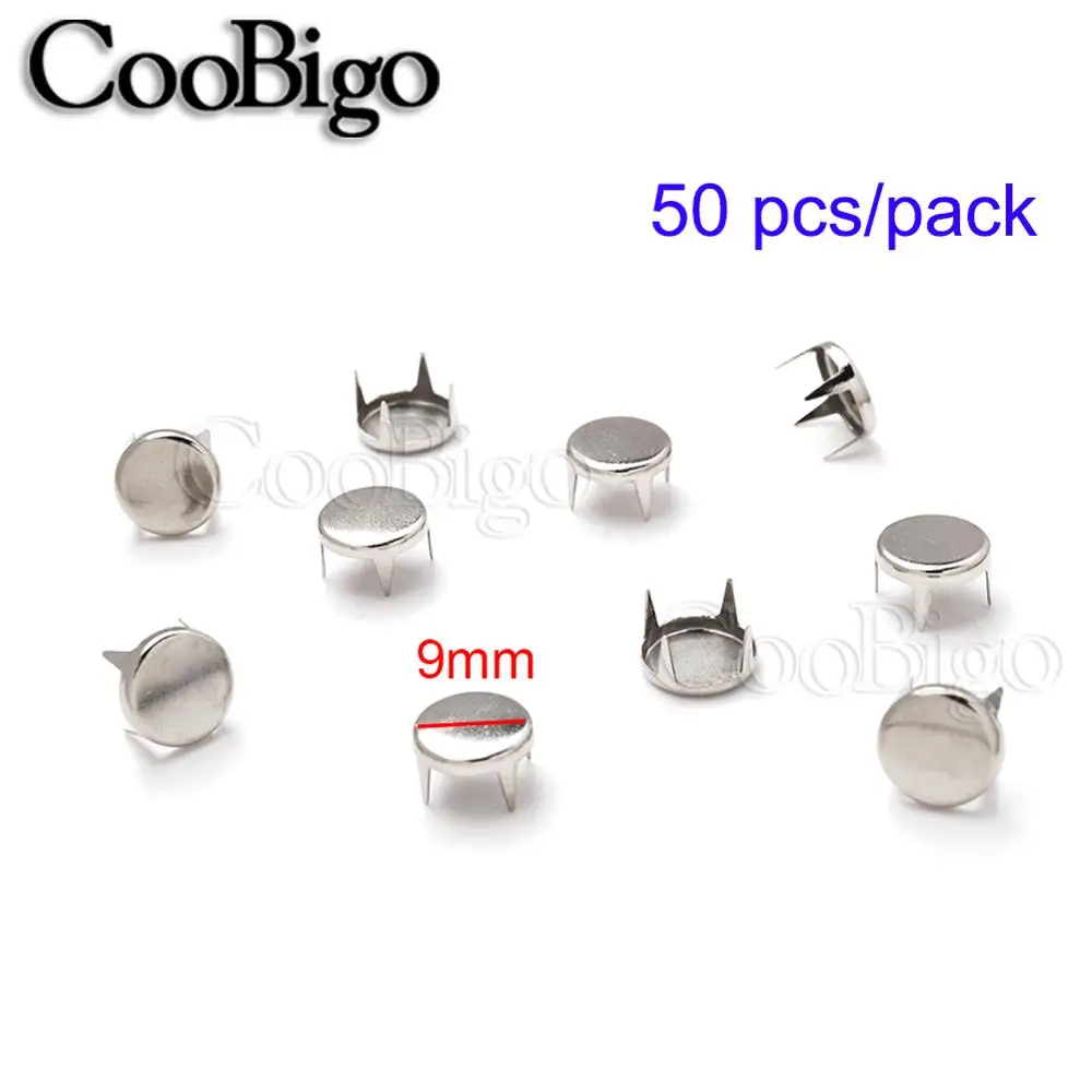 50pcs 9mm Silver 50 шт. 3 мм-10 мм круглый плоский 4 коготь шпильки бисера заклепки для одежды кепки обувь сумка Одежда кожа ручной работы аксессуары для шитья - Цвет: 50pcs 9mm Silver