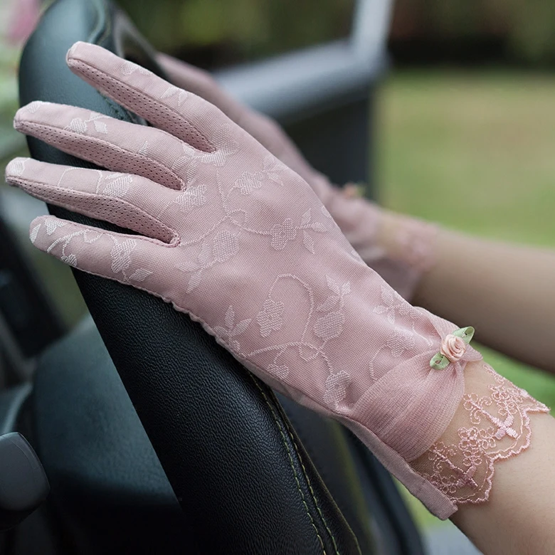 Модные вышитые перчатки летние солнцезащитные варежки для девочек женские