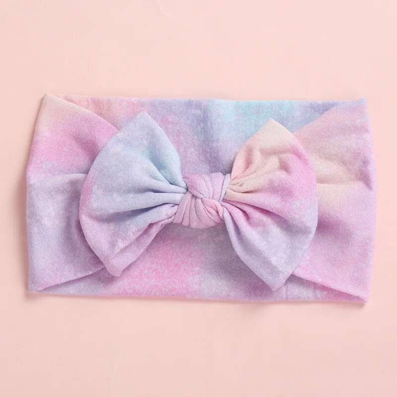 Новинка с изображением новогодней елки мягкие нейлоновые оголовья, Цветочный принт связанные в узел волосы повязка на голову с бантом, детские головные уборы для девочек 24 шт./лот