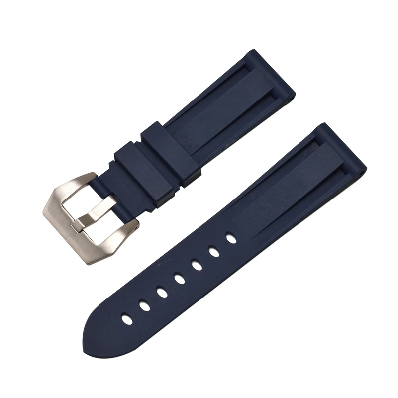 blue silver clasp HQ силиконовый ремешок 20 22 24 26 мм камуфляжные часы силиконовый браслет резиновый сменный Браслет наручных часов для PAM ремешок и стальная пряжка - Цвет ремешка: blue silver clasp