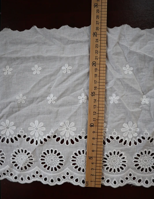 Хлопковая кружевная ткань 14 ярдов хлопковая цвета слоновой кости с вышивкой