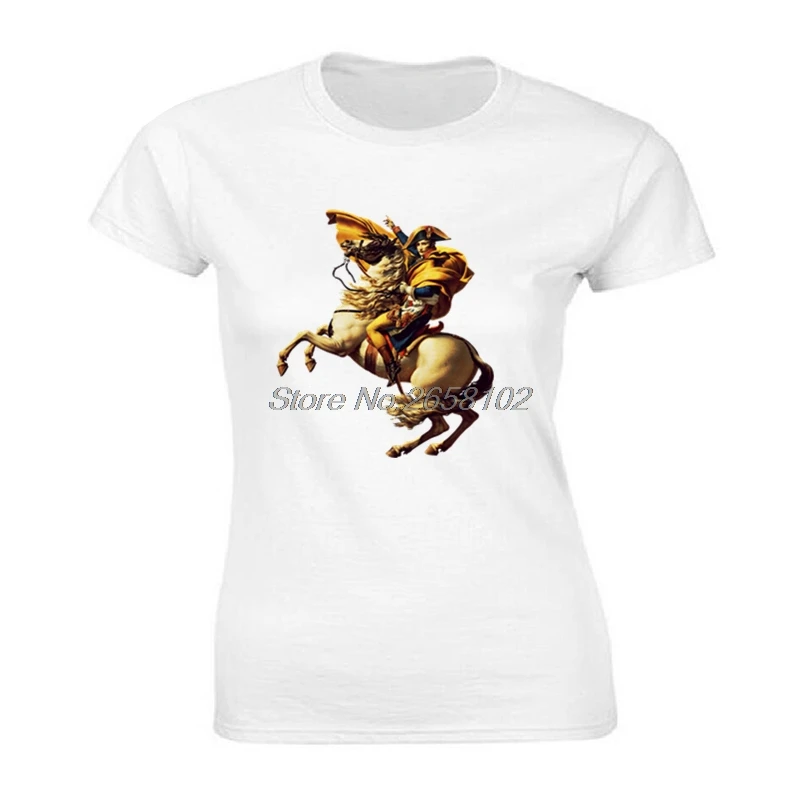 Napoleon Bonaparte Horse Painting T-shirt Women Classic Chic Short Sleeve O-Neck Cotton Tops Cool Tee Shirt Streetwear | Женская одежда