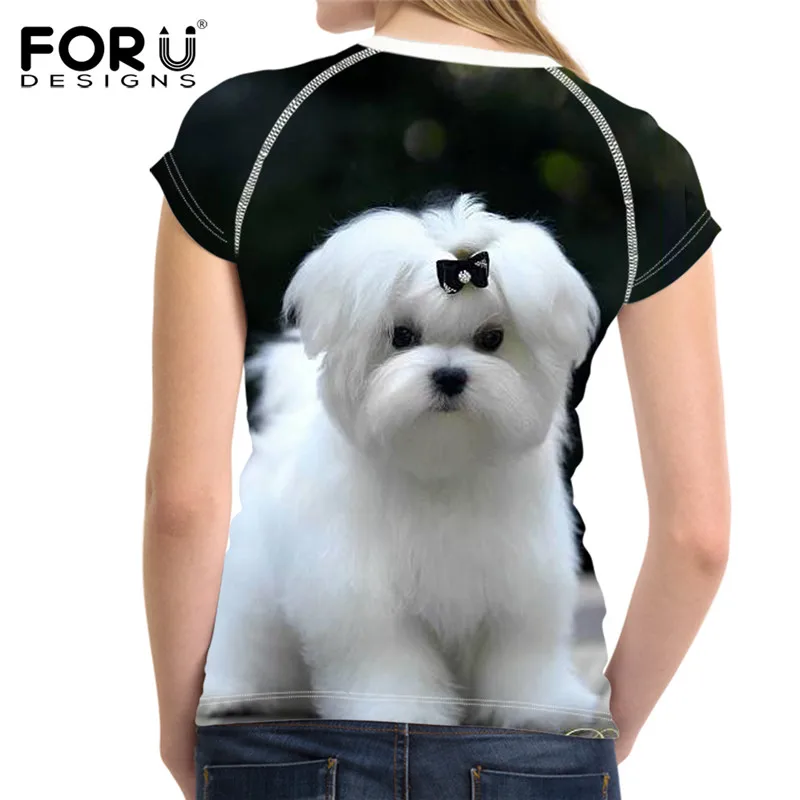 FORUDESIGNS/Милая женская футболка с принтом мальтийской собаки, короткий рукав, летняя дышащая Повседневная футболка для девочек, женские модные топы, футболки