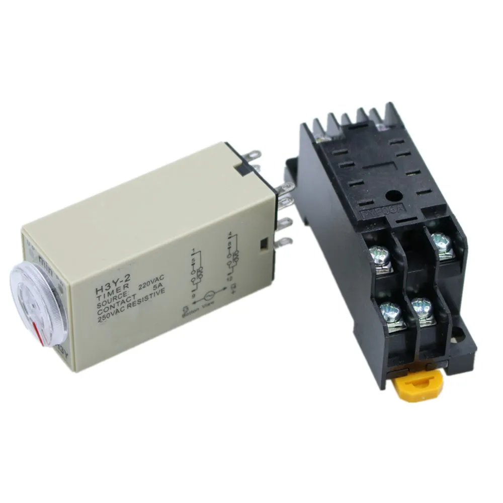 H3Y 2 AC 220V Реле времени задержки 0 30 минут с базой|time relay|delay timerac 220v delay |