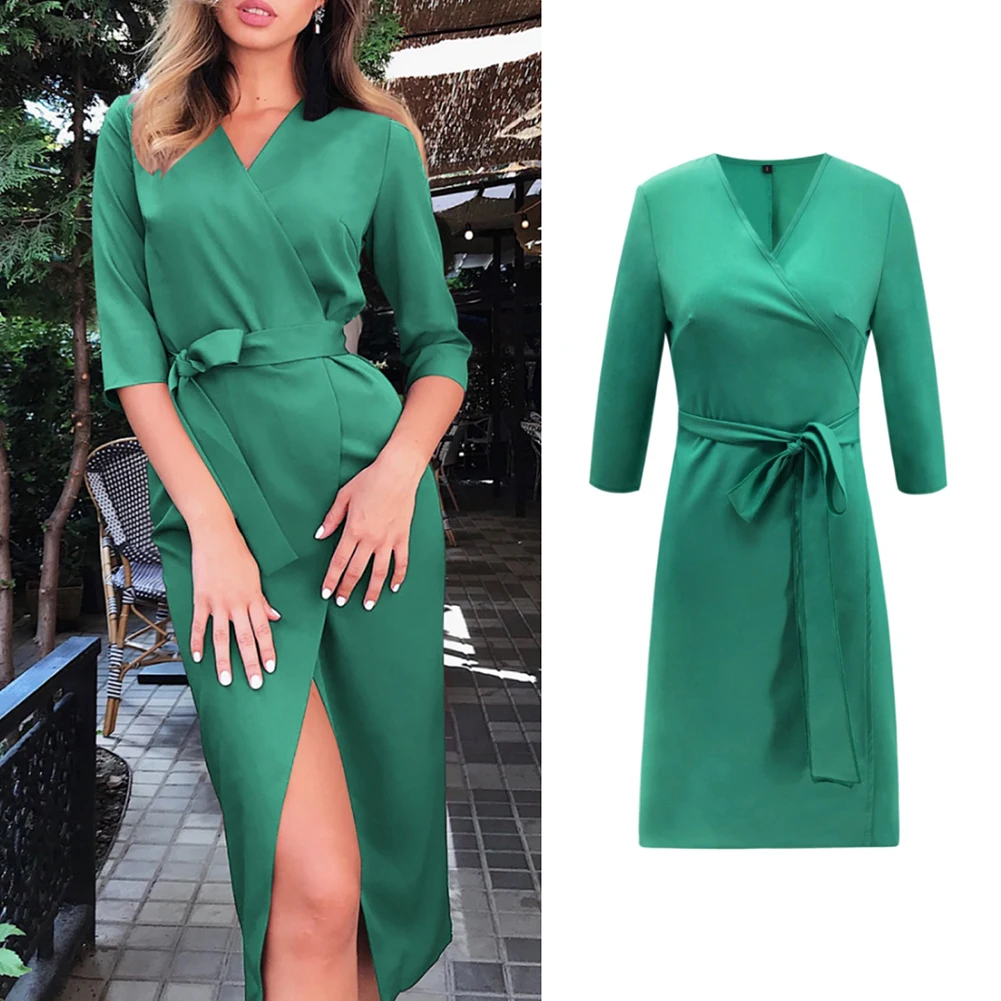 women's summer black cotton Half sleeve bandage bodycon sexy dress plus size solid mid calf long casual Cardigan dresses | Женская