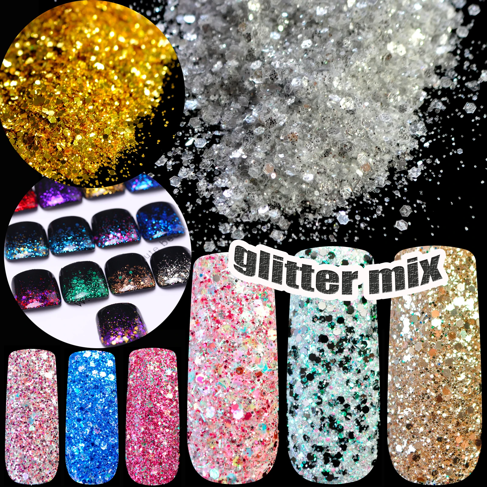 Смешанный дизайн ногтей Блестящий порошок цвет блёстки макияж супер блеск для