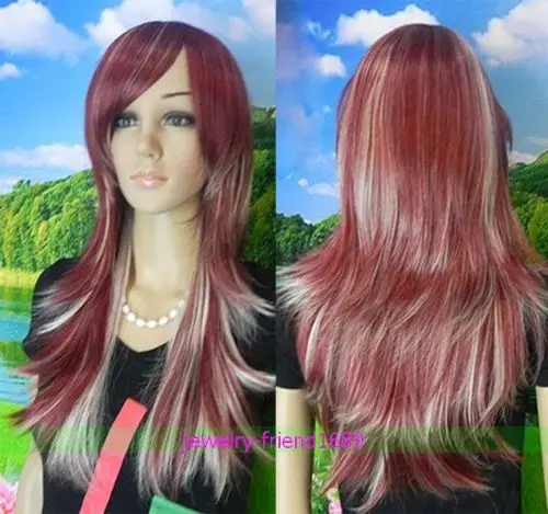 ГОРЯЧАЯ Бесплатная Доставка&gt&gt&gt Новый парик Жаропрочных ДЛИННЫЕ КРАСНОЕ вино