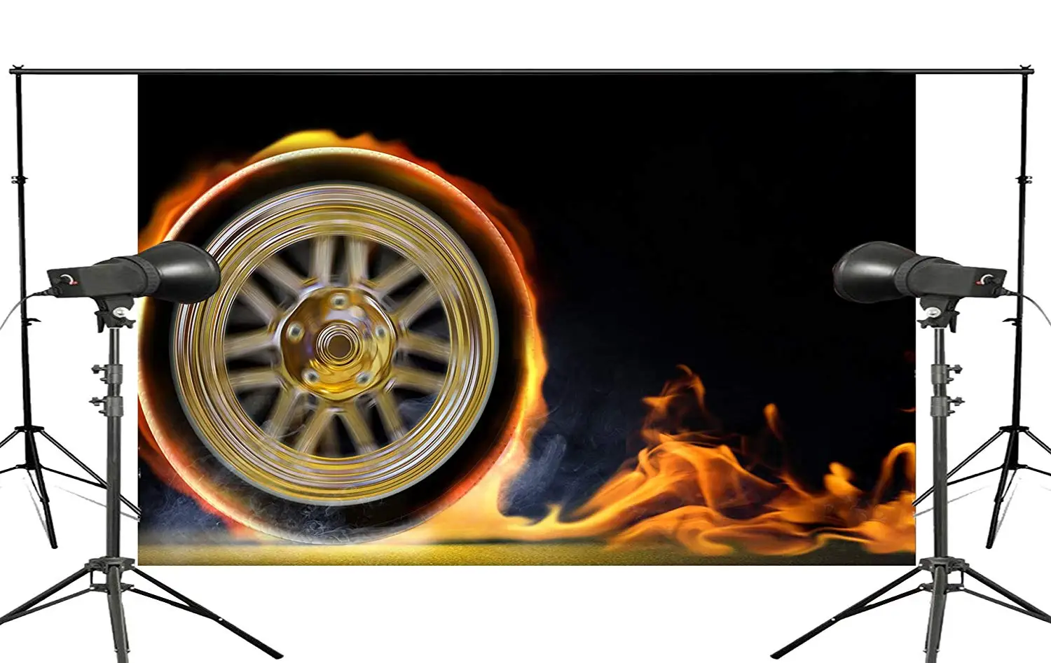 

Black background fire wheel ready to play the background of the venue Studio photography background 150x210cm