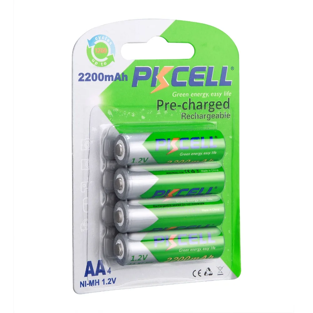 4 шт./упак. Pkcell 1 2 V 2200mAh AA Ni-MH перезаряжаемые батареи 2A nimh сменные для светильники в