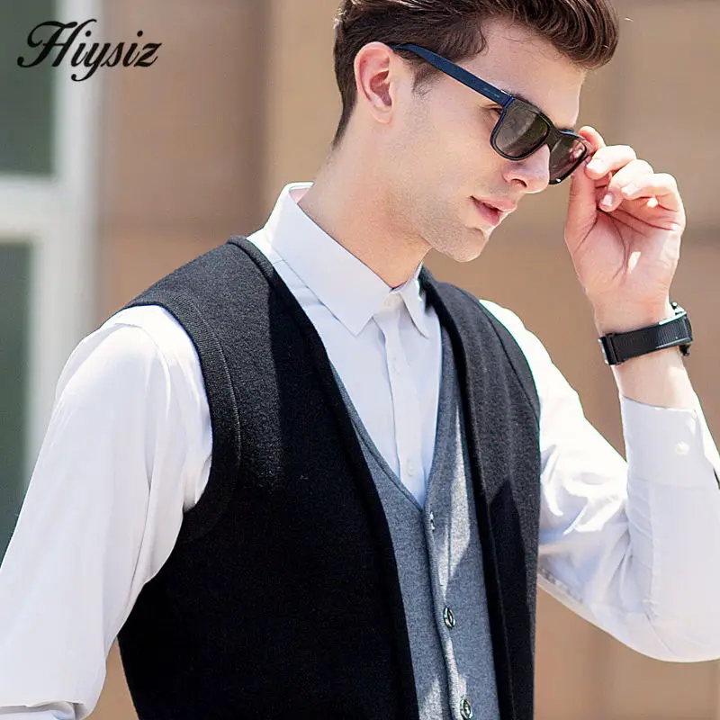 Зима Элегантные Мужчины Трикотажные Мериносовой Шерсти Жилет Пальто V-образным