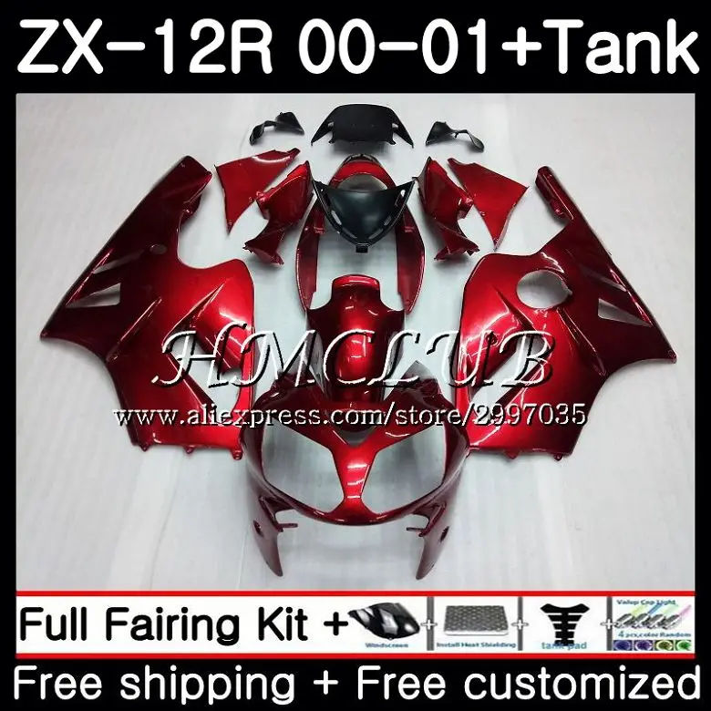 

Body+Tank For KAWASAKI NINJA ZX1200 C ZX 12R 2000 2001 2002 67HC.18 ZX 12 R 1200CC ZX12R 00 ZX-12R metal red 00 01 02 Fairing