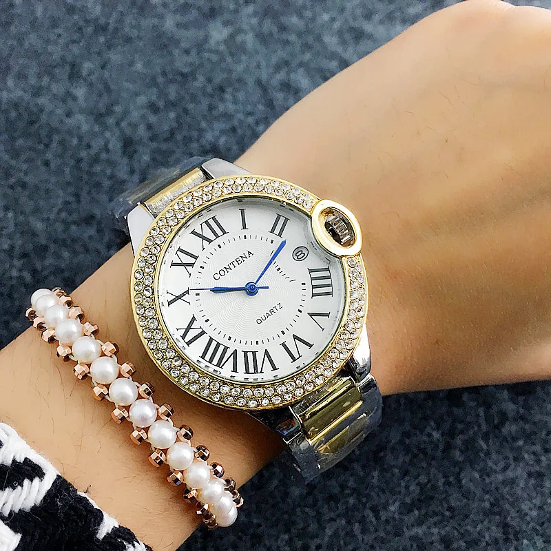 Diamond Dial повседневная женская обувь кварцевые часы CONTENA ежедневно Бизнес дамы наручные часы прочный Роман номер календарь Для женщин часы час