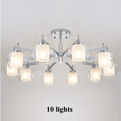 10 lights Современный, хромированный, металлический светодиодный светильник для гостиной, стеклянный абажур, светодиодная подвесная люстра, подвесной светильник для спальни - Цвет абажура: 10 lights