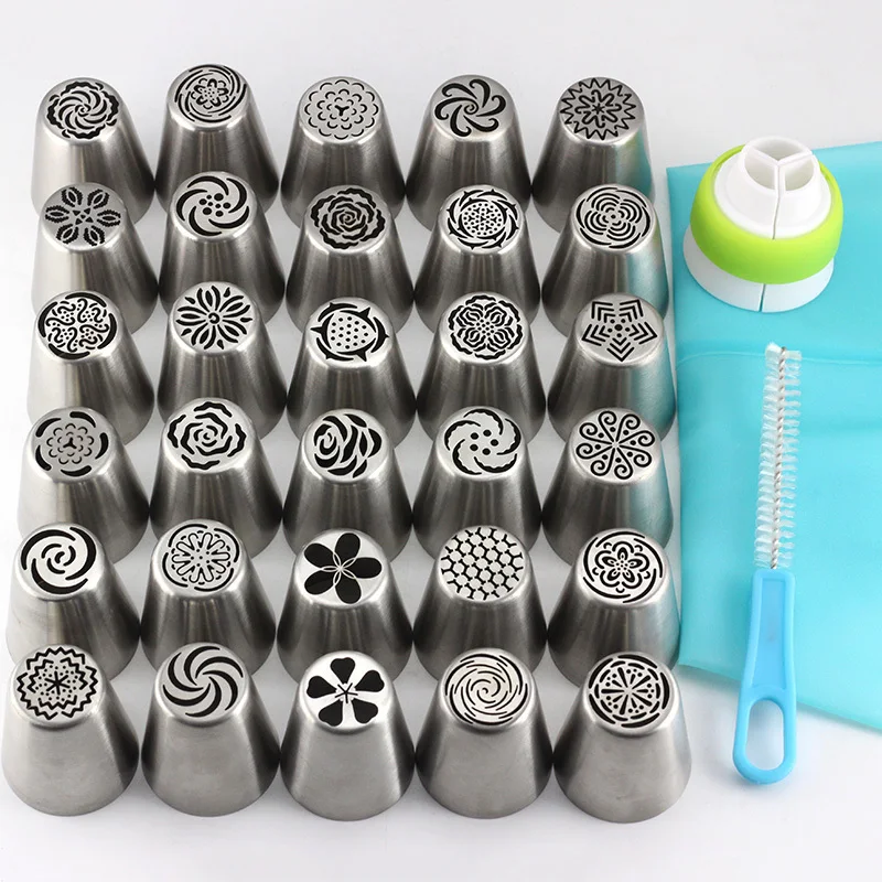 

Mujiang 30Pcs Stainless Steel Russian Tulip Cream Icing Piping Nozzles Rose Pastry Tips Fondant Cake Decorating Baking Tools