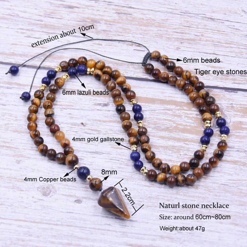 Stone necklace/men/women/6mm tiger eye natural stone bead necklace pendants fashion jewelry | Украшения и аксессуары