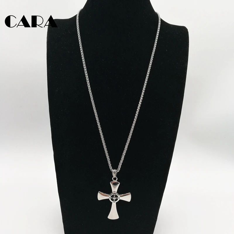 CARA Новая мужская мода серебристый крестик кулон ожерелье 316L из нержавеющей стали